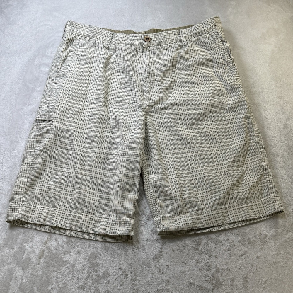 Tommy Bahama Relax Cargo Shorts Men's 36 Beige Grid Plaid 100% Cotton Casual